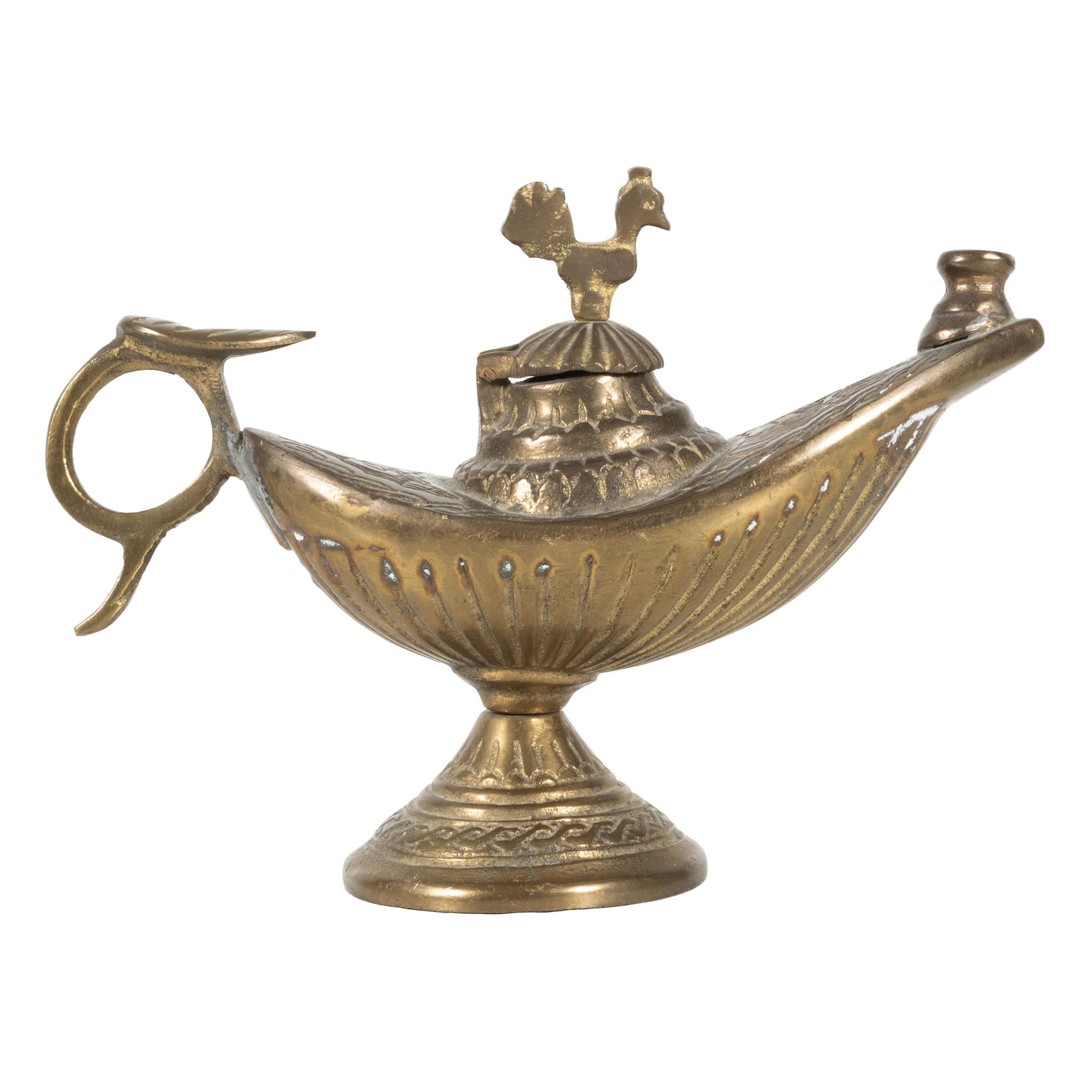 Brass Aladdin Lamp with Rooster Lid – Iron Crow