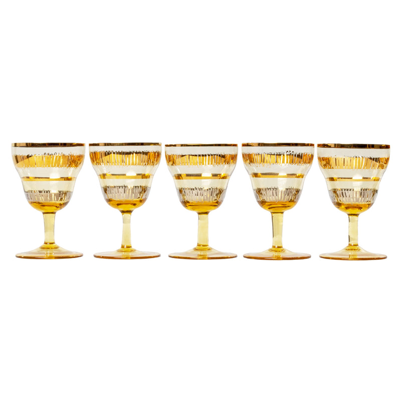 Mid-Century Amber Glass Decanter with 5 Glasses