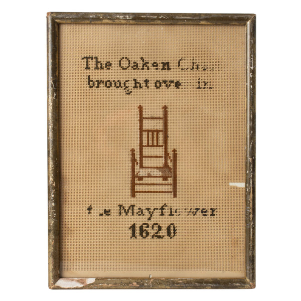 Needlepoint Sampler "The Oaken Chair Brought Over in the Mayflower 1620" (As Is)