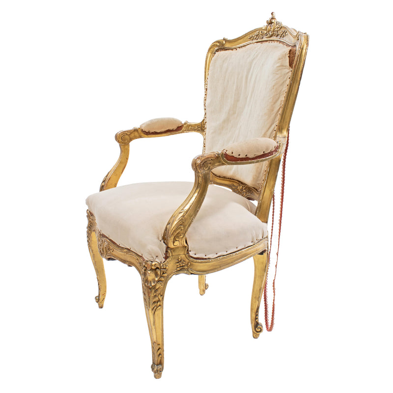Victorian French Provincial Louis XV Style Gold Gilt Arm Chair