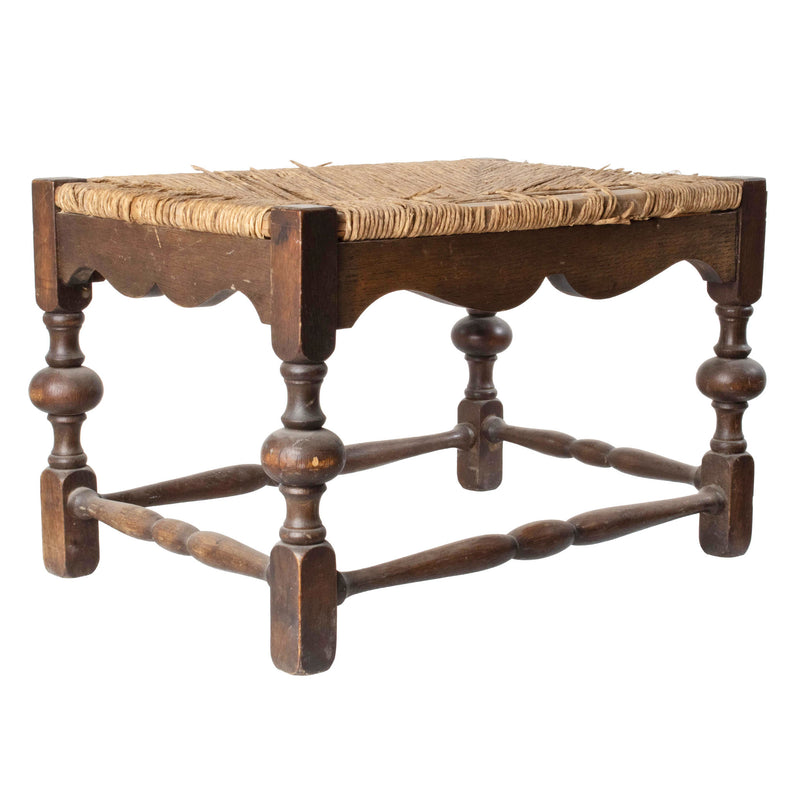 Wood Footstool with Unattached Rush Seat