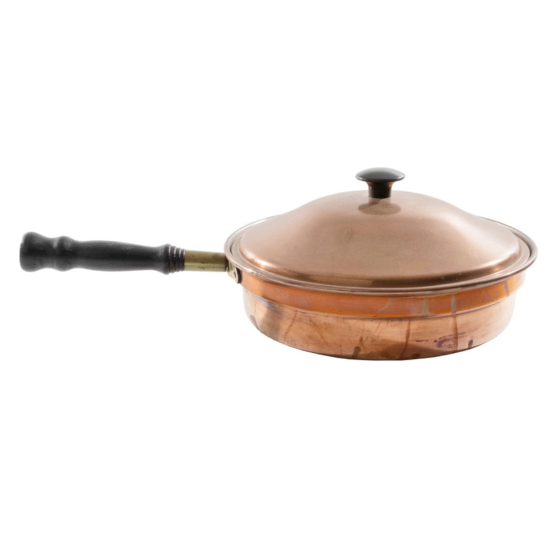 Copper Pan with Lid and Brass and Wood Handle