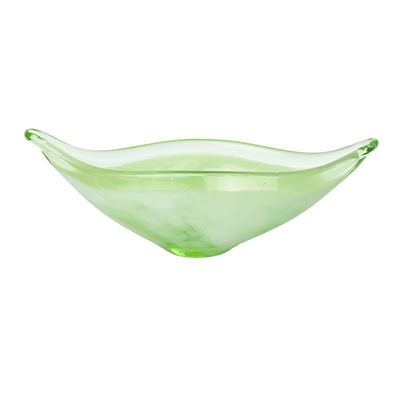 Green Art Glass Boat Shaped Bowl