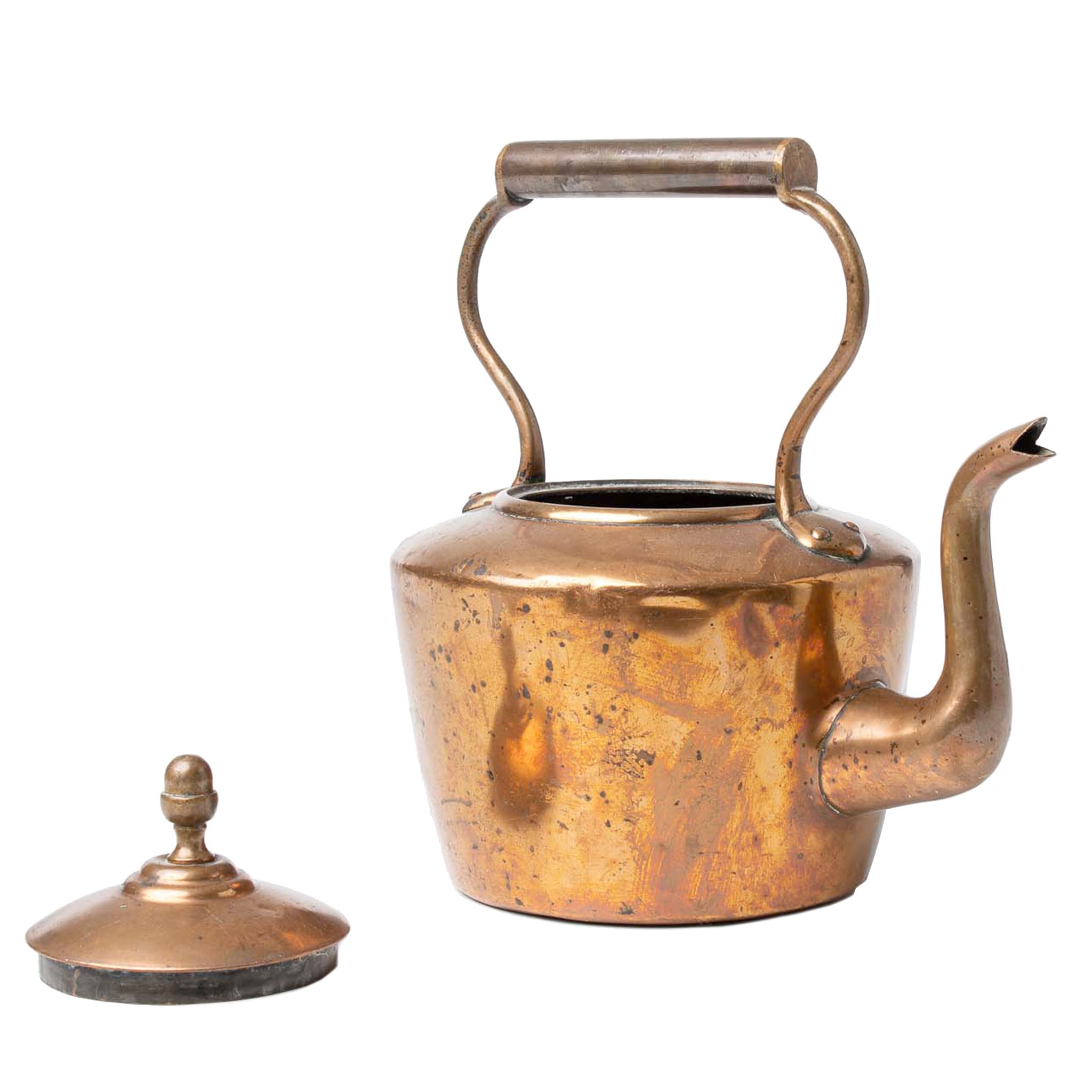 Lidded Copper Kettle Iron Crow