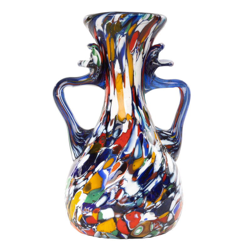 Multi Coloured Art Glass Vase with Handles