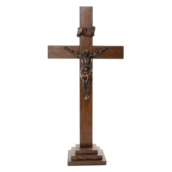 Oak and Brass Crucifix