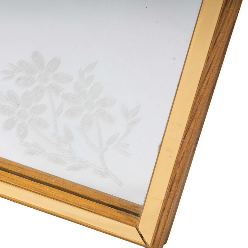 Oak and Gold Framed Mirror with Floral Etching