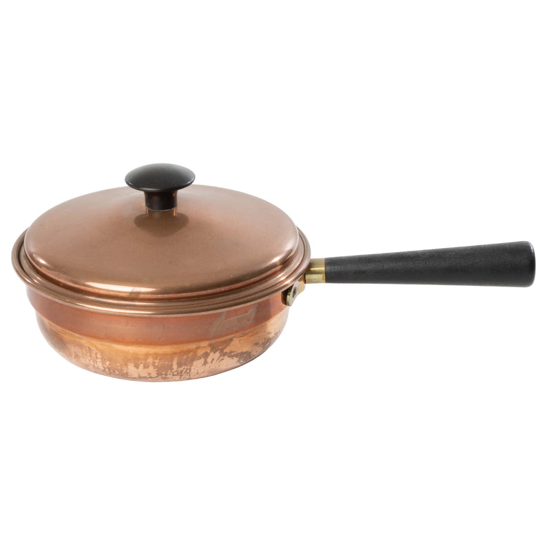 Small Copper Pan with Lid and Brass and Wood Handle