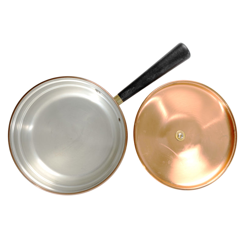 Small Copper Pan with Lid and Brass and Wood Handle