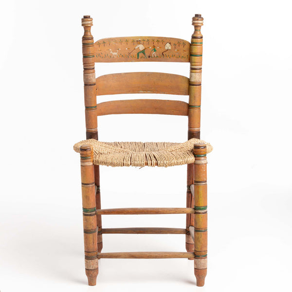 Wood Chair with Rush Seat and Handpainted Design