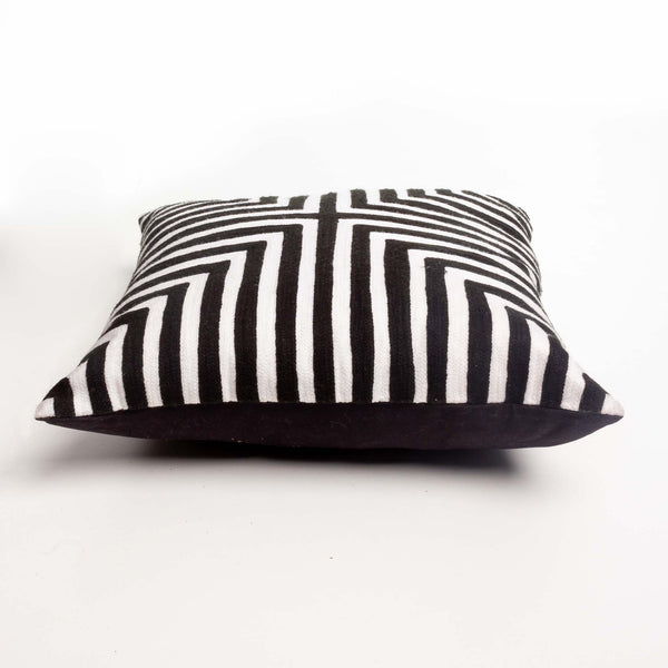 Black and White Striped Feather Cushion