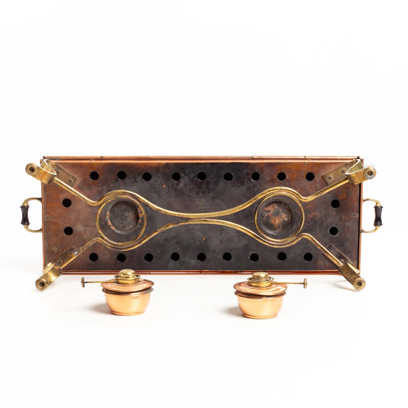 English Hammered Copper With Brass Hot Plate with Burners