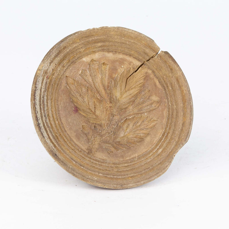 Round Wooden Butter Press Leaf Pattern