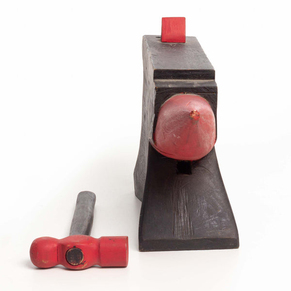 Black and Red Wood Folk Art Anvil and Hammer
