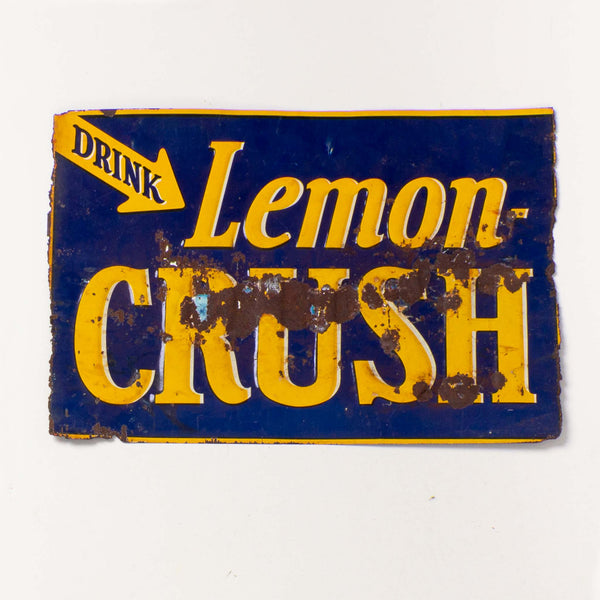 Blue and Yellow Tin "Drink Lemon Crush" Sign