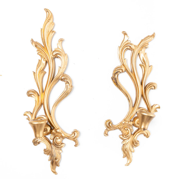 Gold Painted Wood Candleholder Wall Sconces (Pair - As Is)