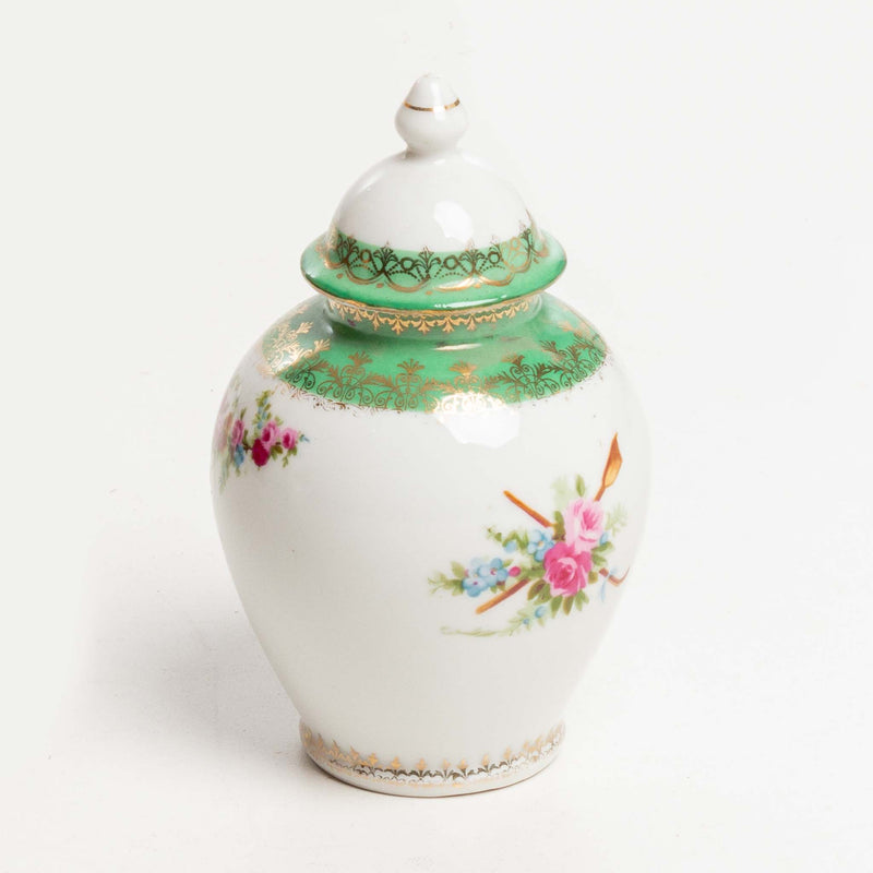 Green, White & Floral Ginger Jar with Lid