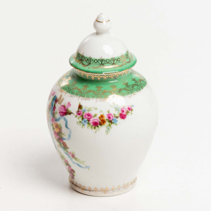 Green, White & Floral Ginger Jar with Lid