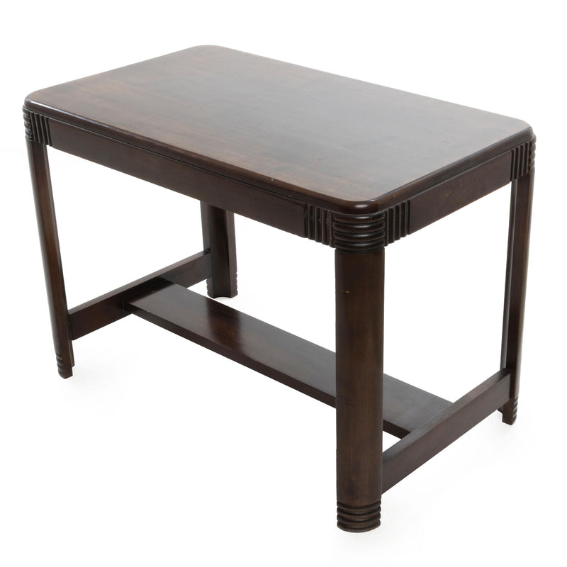 Art Deco Style Maple Side Table with Handled Glass Tray Top