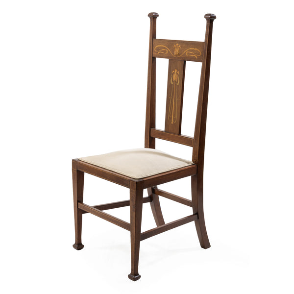 Art Nouveau Marquetry Inlaid Mahogany Side Chair w/ Cream Upholstery