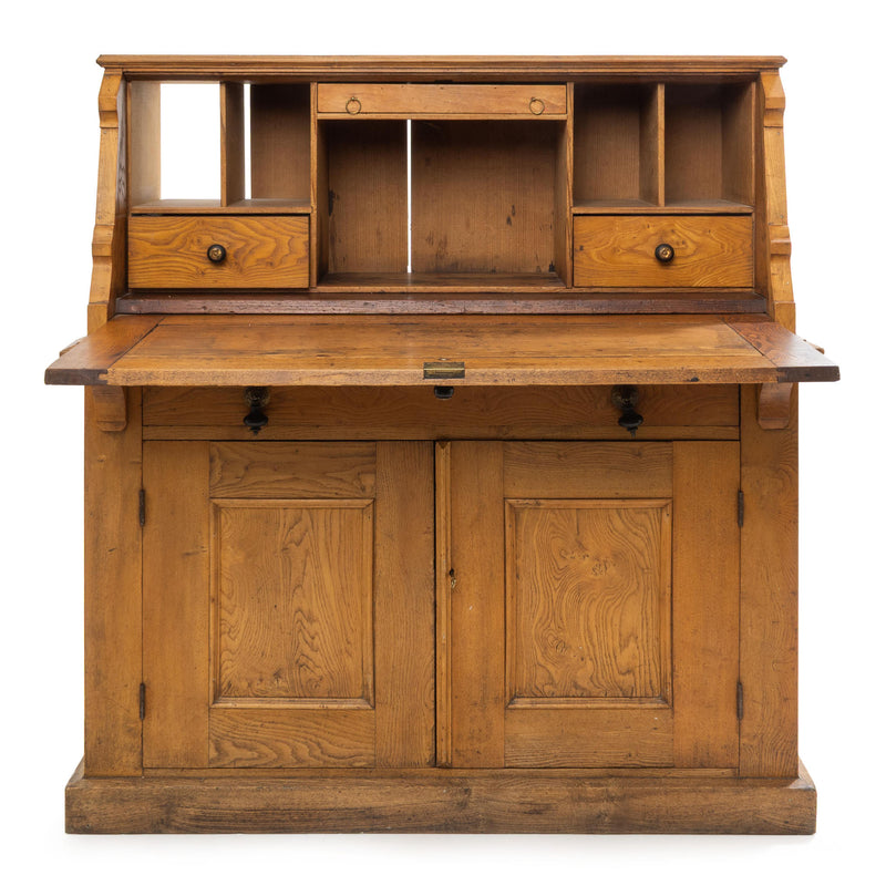 Ash Drop Front Secretaire Desk with Double Door Upper Bookcase and Adjustable Shelves