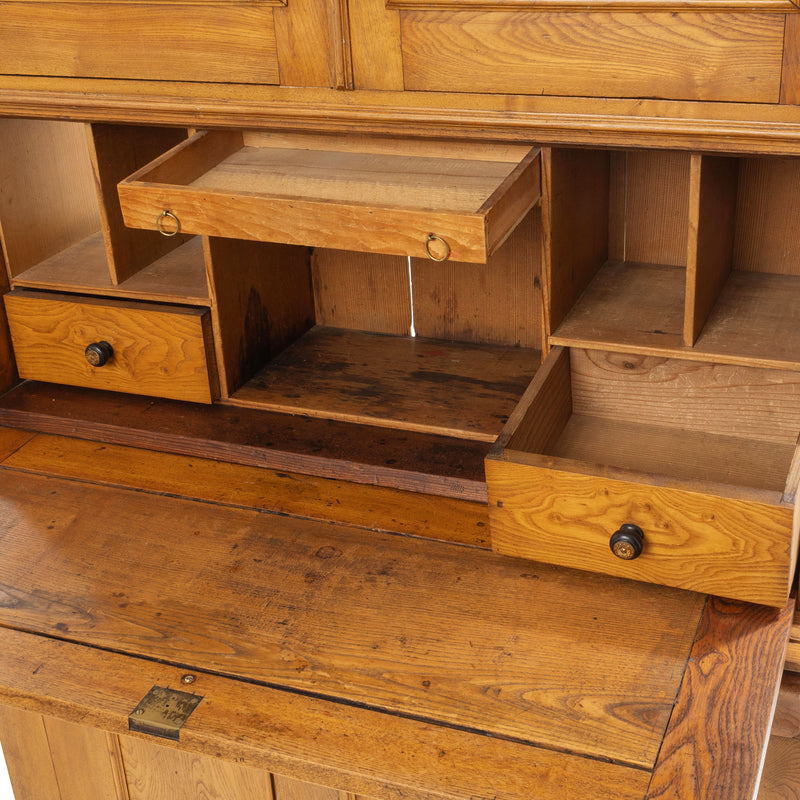 Ash Drop Front Secretaire Desk with Double Door Upper Bookcase and Adjustable Shelves