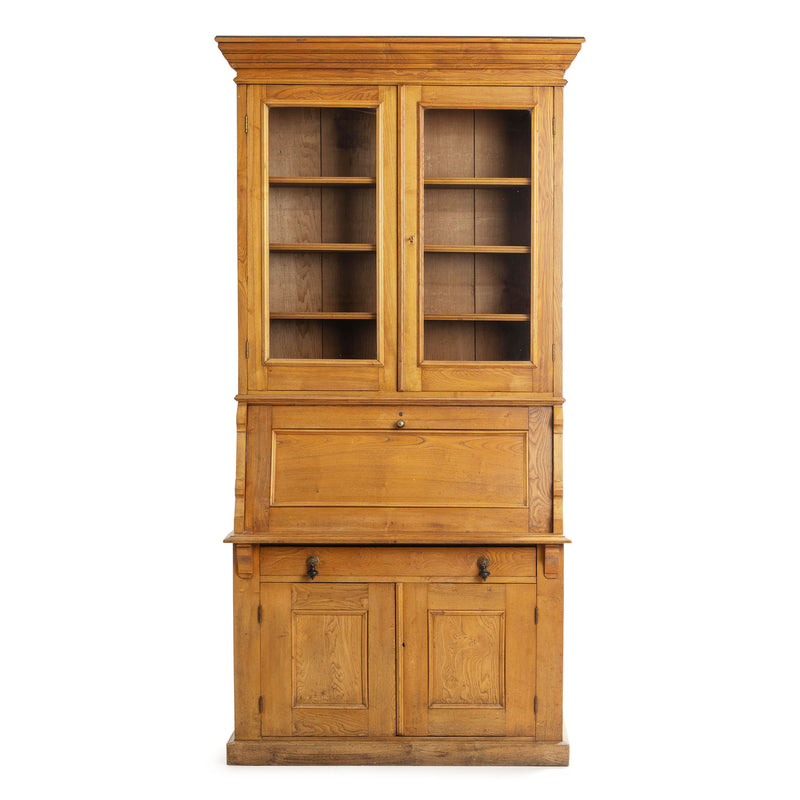 Ash Drop Front Secretaire Desk with Double Door Upper Bookcase and Adjustable Shelves