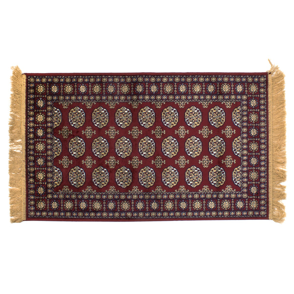 Red and Blue Geometric Man Made 100% Silk Viscose Rug w/ Fringe