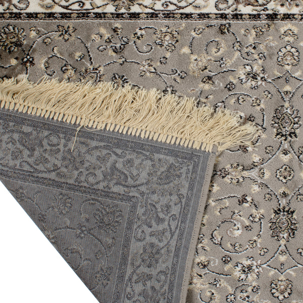Classic Silver/ Brown Floral Man Made 100% Silk Viscose Rug w/ Fringe