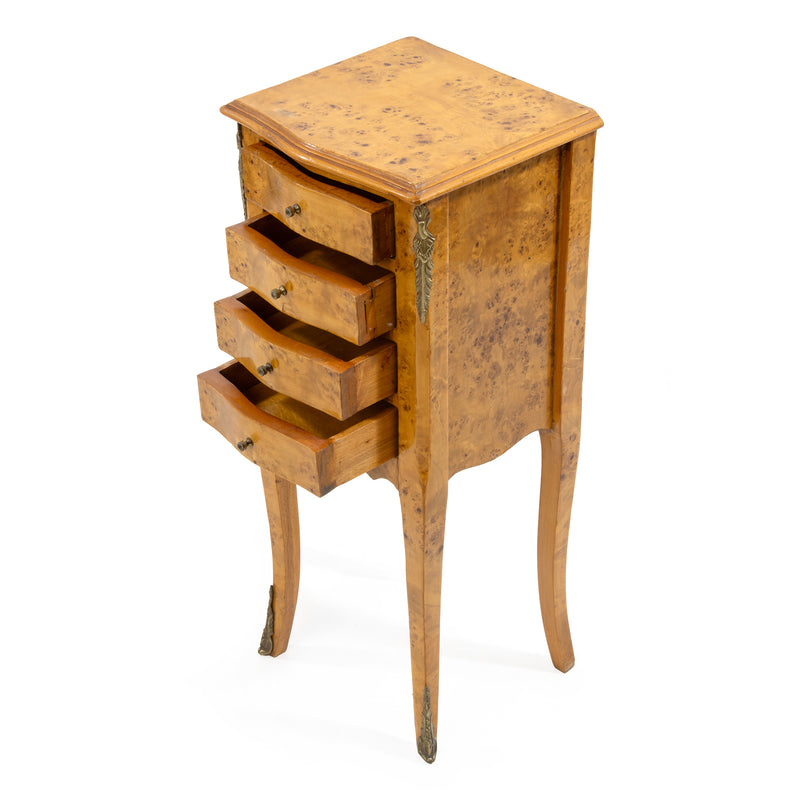 Bird's Eye Maple Louis XIV Style 4 Drawer End Table w/ Ornate Mounts