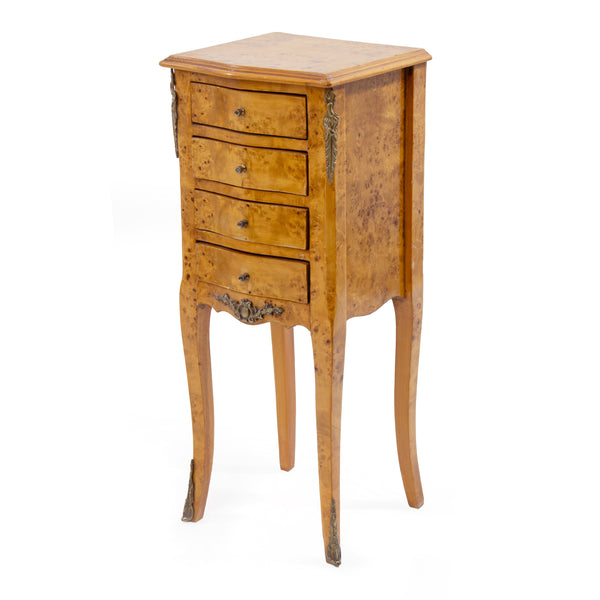 Bird's Eye Maple Louis XIV Style 4 Drawer End Table w/ Ornate Mounts