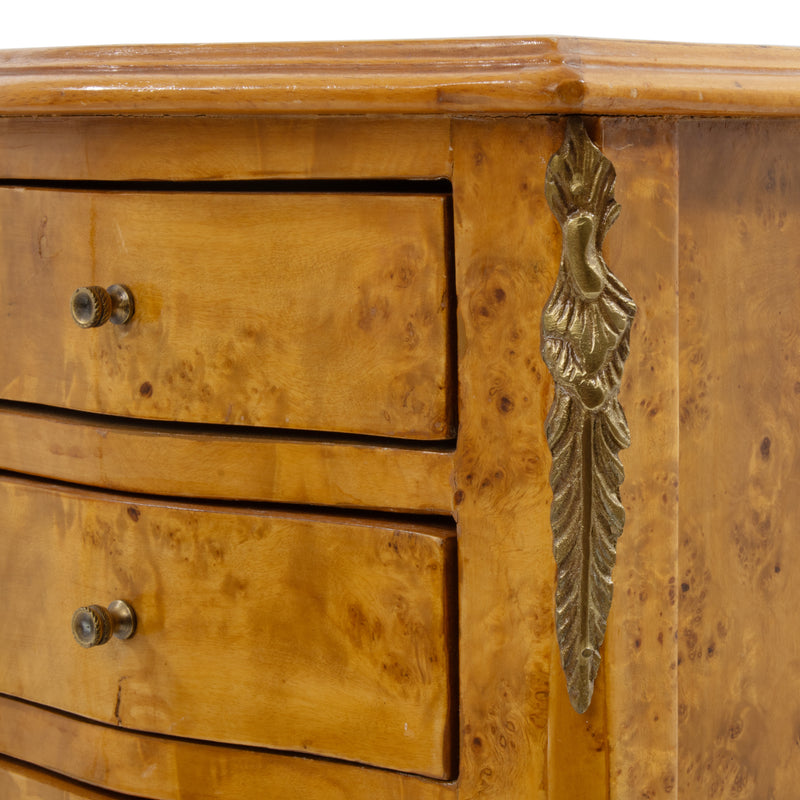 Bird's Eye Maple Louis XIV Style 4 Drawer End Table w/ Ornate Mounts