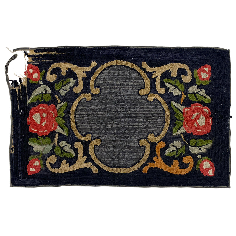 Black Latched Floormat w/ Red Rose & Medallion Design (As Is)