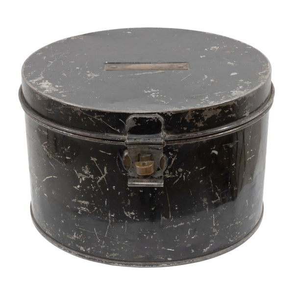 Black Tin Hat Box with Brass Plaque