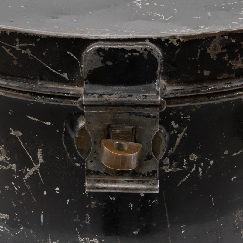 Black Tin Hat Box with Brass Plaque