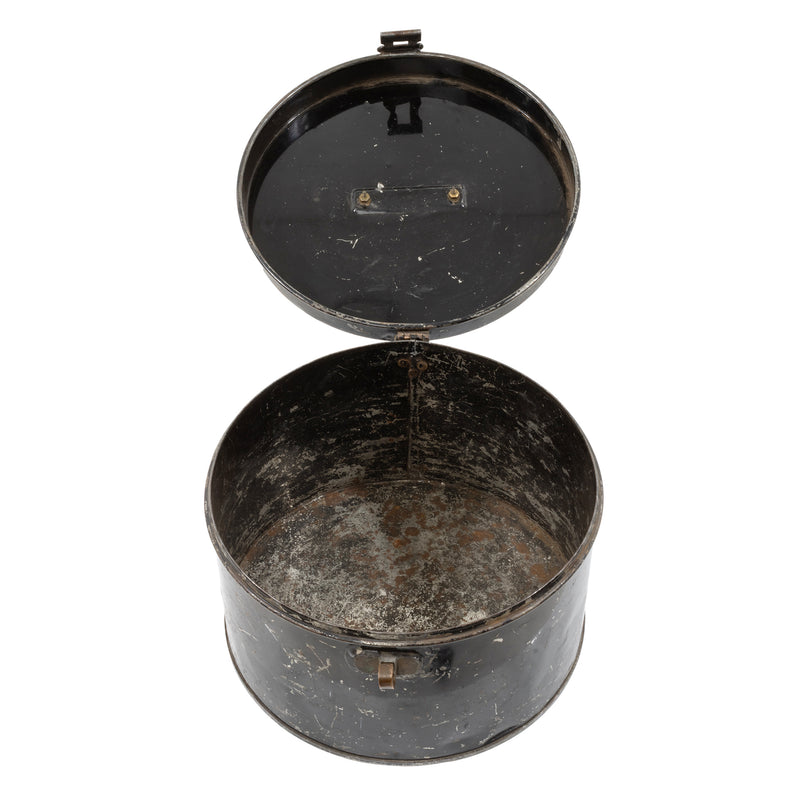 Black Tin Hat Box with Brass Plaque