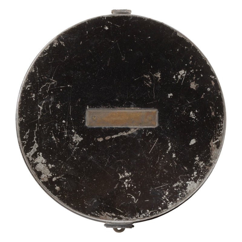 Black Tin Hat Box with Brass Plaque