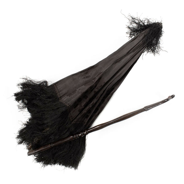 Black Victorian Collapsable Tassel Parasol with Wood Handle (As Is)
