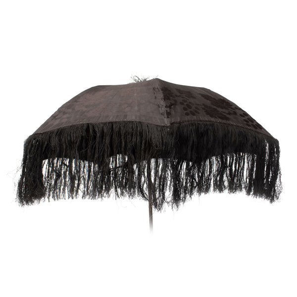 Black Victorian Collapsable Tassel Parasol with Wood Handle (As Is)
