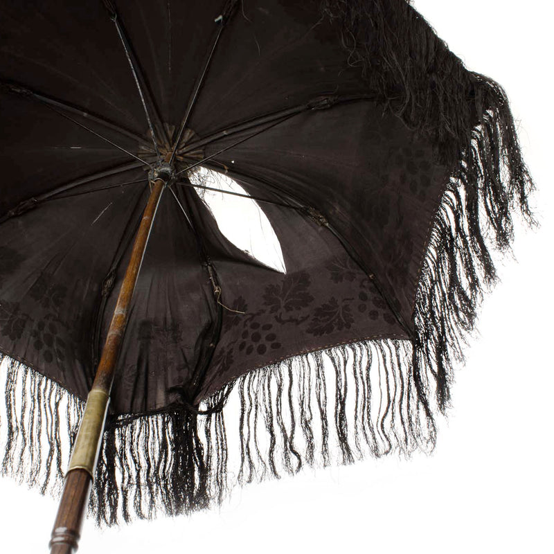 Black Victorian Collapsable Tassel Parasol with Wood Handle (As Is)