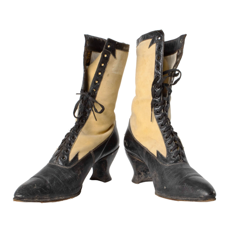 Black and White Lady's Edwardian Leather Boots
