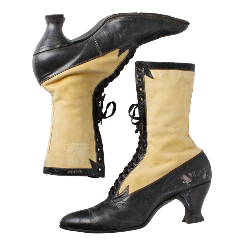 Black and White Lady's Edwardian Leather Boots