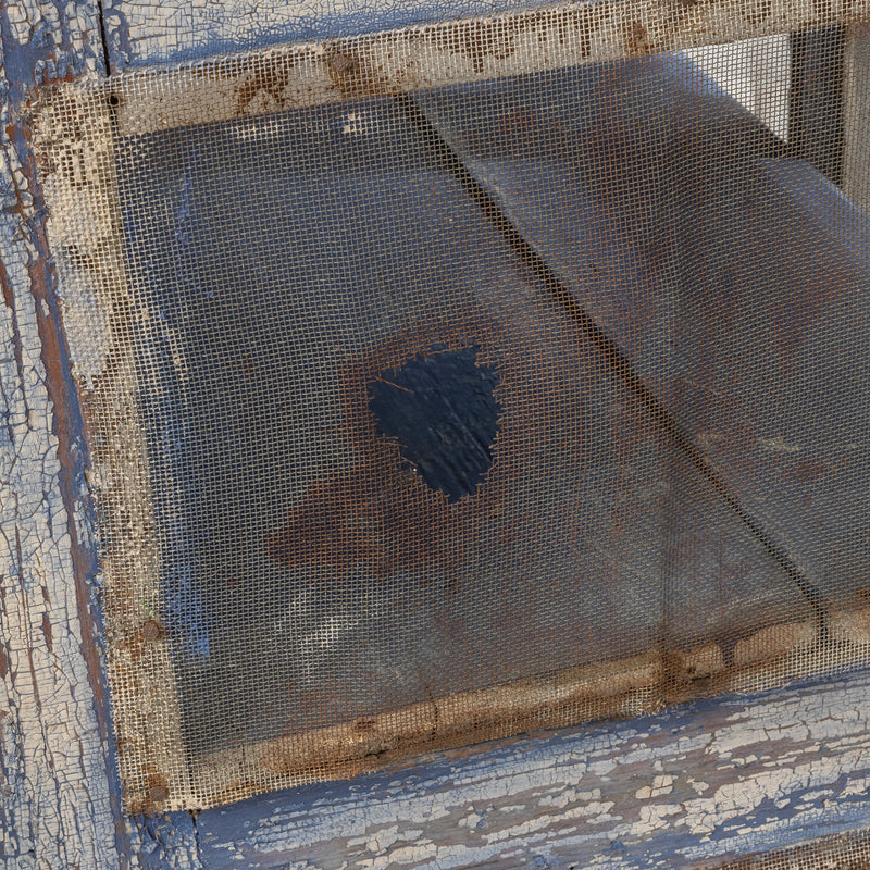 Blue over White Crackle Painted Georgian Pine Pie Safe with Wire Mesh Panelled Doors and Sides