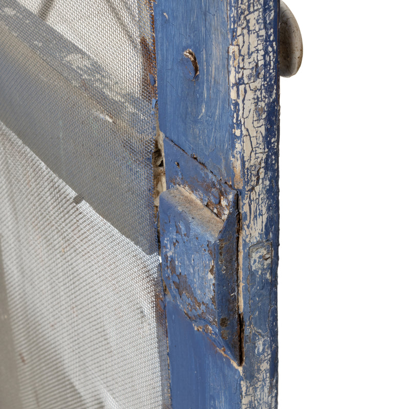 Blue over White Crackle Painted Georgian Pine Pie Safe with Wire Mesh Panelled Doors and Sides