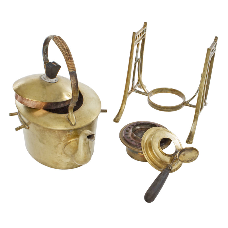 Brass Handled Kettle on stand with Warming Element
