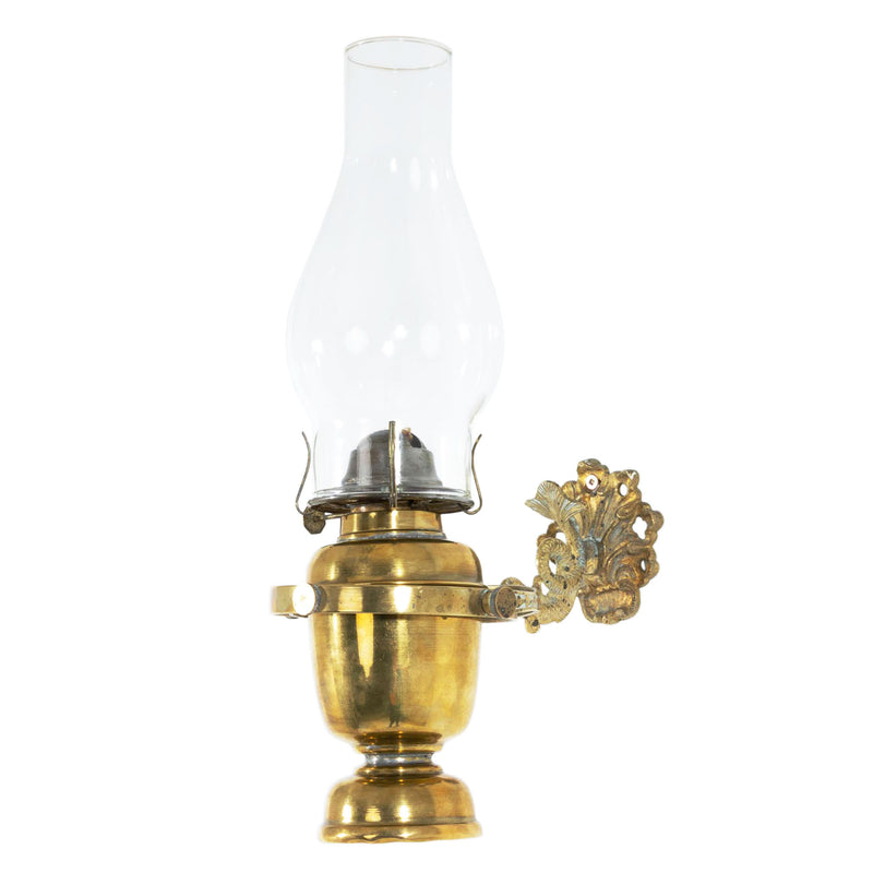 Brass Nautical Oil Lamp Wall Sconce with Cast Brass Wall Mount & Glass Chimney