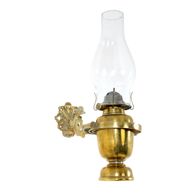 Brass Nautical Oil Lamp Wall Sconce with Cast Brass Wall Mount & Glass Chimney