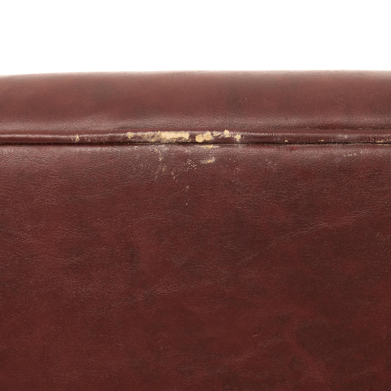 Burgundy Faux Leather Wingback Chair with Turned Maple Front Legs Joined by Stretchers