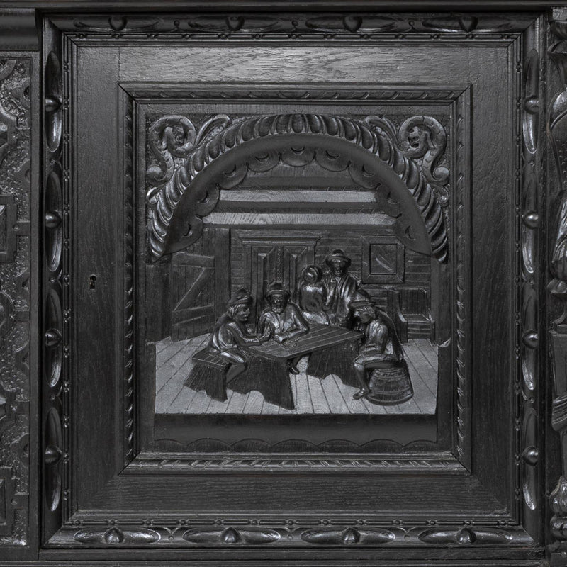 Carved Oak Flemish Hunters Cabinet with Grandiose Baroque/ Gothic Style Carvings