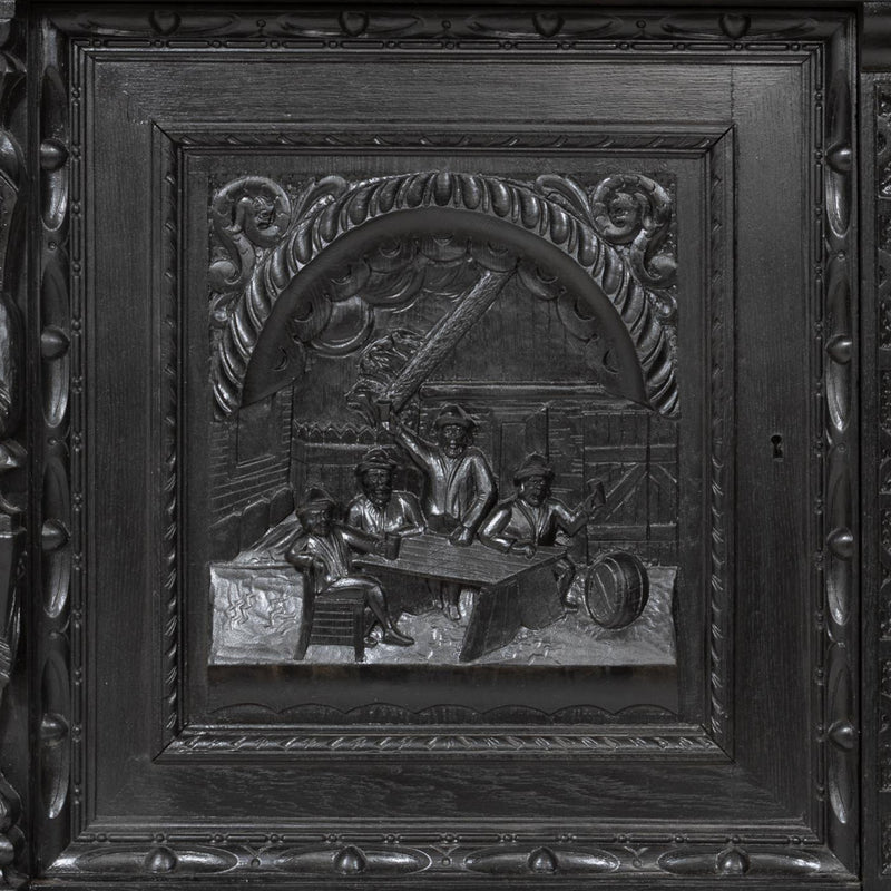 Carved Oak Flemish Hunters Cabinet with Grandiose Baroque/ Gothic Style Carvings